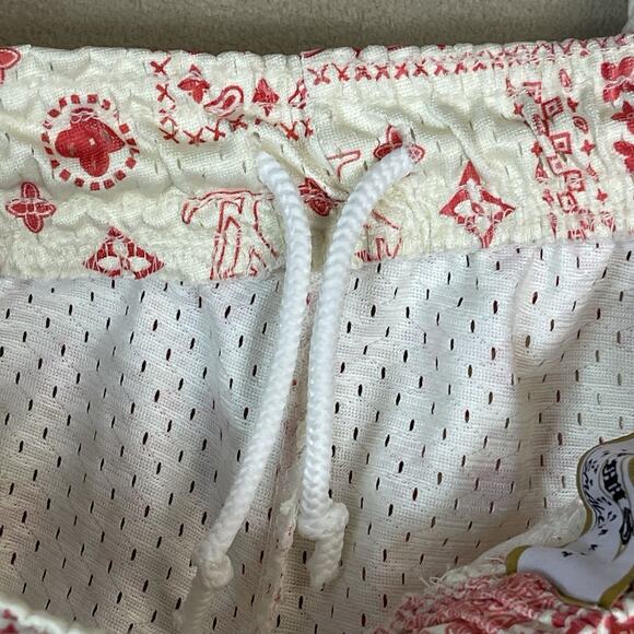 Street Market Supply Short Mens S White Red Mesh Elastic Waist Geometric Print - Picture 8 of 10